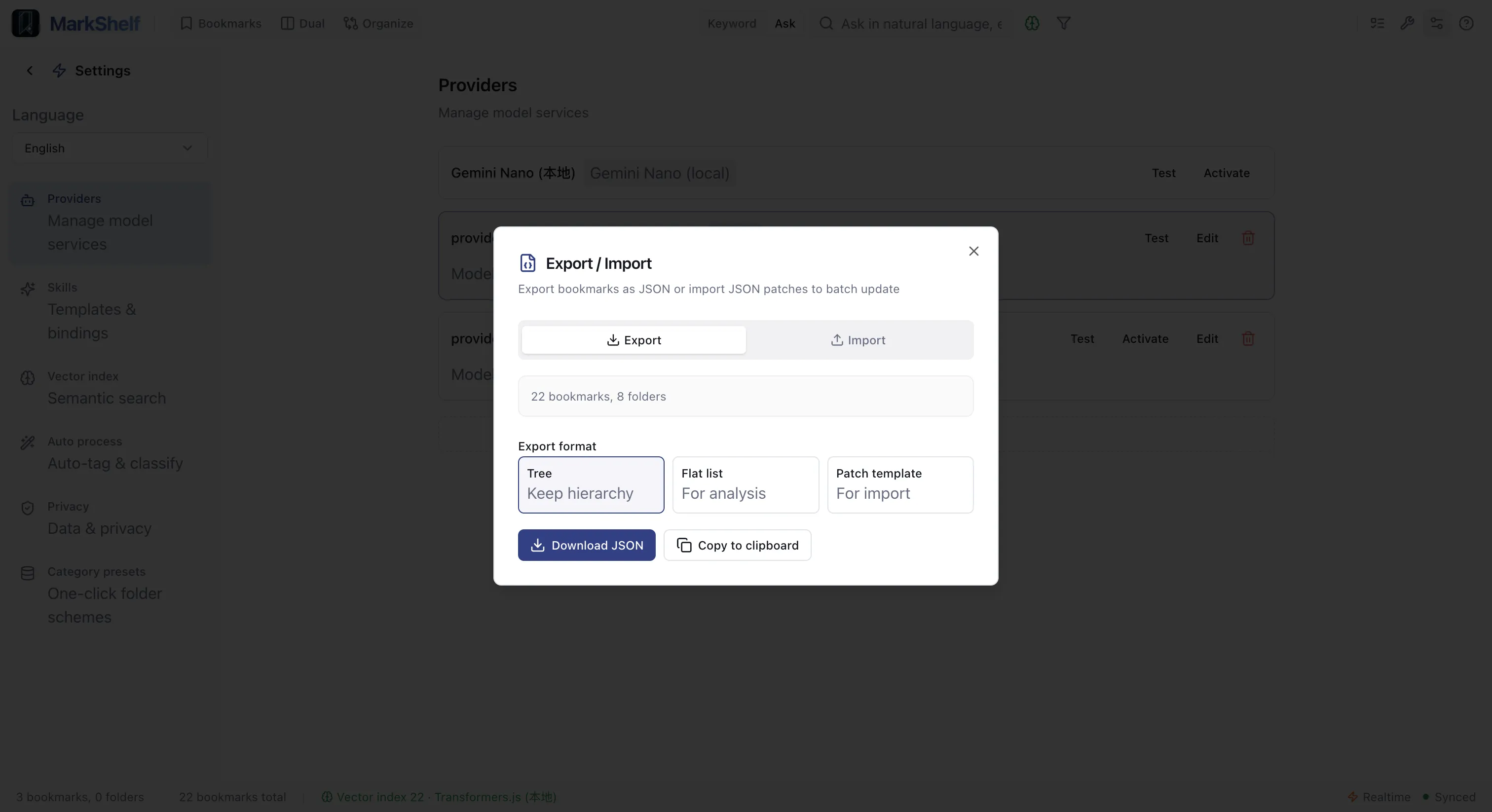 Export — Back up your bookmarks easily