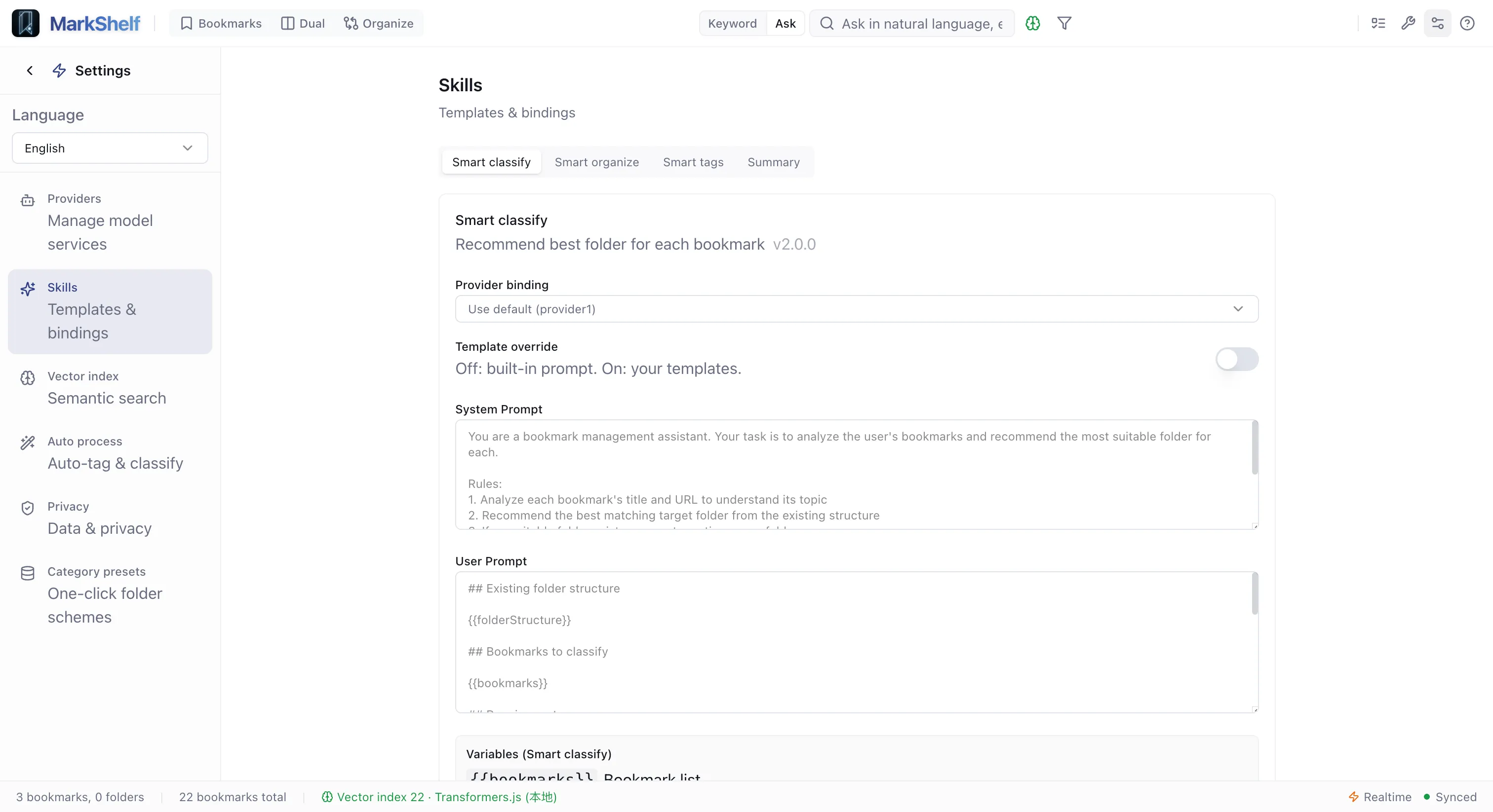 Settings — Enable AI skills and features